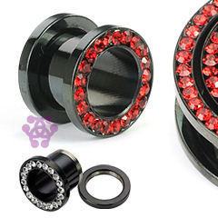 Red CZ Black Screw-On Tunnels Plugs 10 gauge (2.5mm) Red