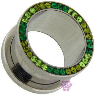 Green Gradient CZ Screw-On Tunnels Plugs 9/16 inch (14mm) Stainless Steel