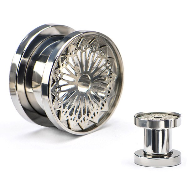 Mandala Zen Screw-On Tunnels Plugs 2 gauge (6mm) Stainless Steel