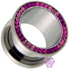 Pink Gradient CZ Screw-On Tunnels Plugs 9/16 inch (14mm) Stainless Steel