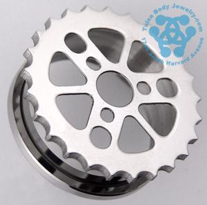 Sprocket Stainless Screw-On Tunnels Plugs 5/8 inch (16mm) Stainless Steel