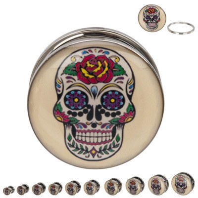 Sugar Skull Stainless Screw-On Plugs Plugs 7/16 inch (11mm) Stainless Steel