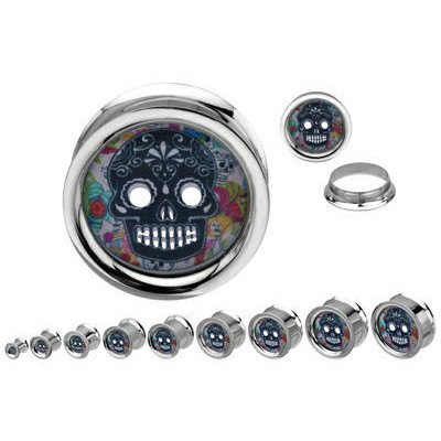 Sugar Skull Stainless Screw-On Plugs Plugs 9/16 inch (14mm) Stainless Steel