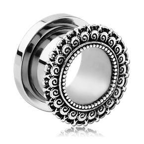 Scalloped Screw-On Tunnels Plugs 0 gauge (8mm) Stainless Steel