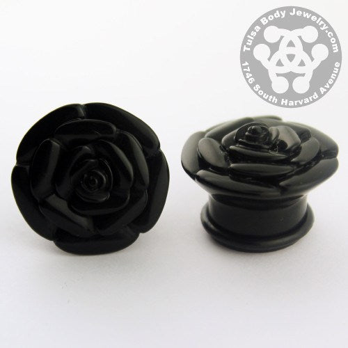 Single Flare Acrylic Rose Plugs Plugs 7/16 inch (11mm) Black