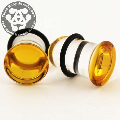 Amber Single Flare Plugs by Glasswear Studios Plugs 12 gauge (2mm) Amber