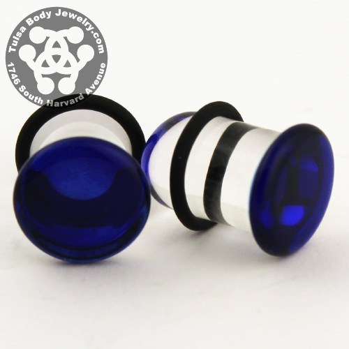 Blue Single Flare Plugs by Glasswear Studios Plugs 12 gauge (2mm) Blue