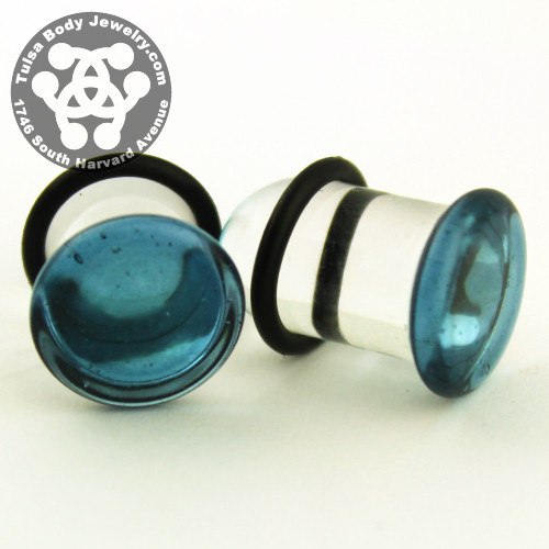 Translucent Sparkle Blue Single Flare Plugs by Glasswear Studios Plugs 12 gauge (2mm) Translucent Sparkle Blue