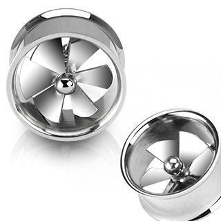 Spinning Pinwheel Fan Tunnels Plugs 7/8 inch (22mm) Stainless Steel