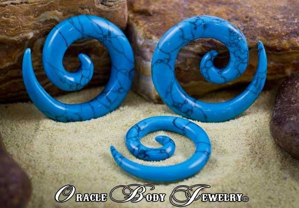 Turquoise Spirals by Oracle Body Jewelry Plugs 2 gauge (6.5mm) Turquoise