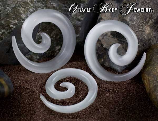 White Cat's Eye Spirals by Oracle Body Jewelry Plugs 2 gauge (6.5mm) White Cats Eye