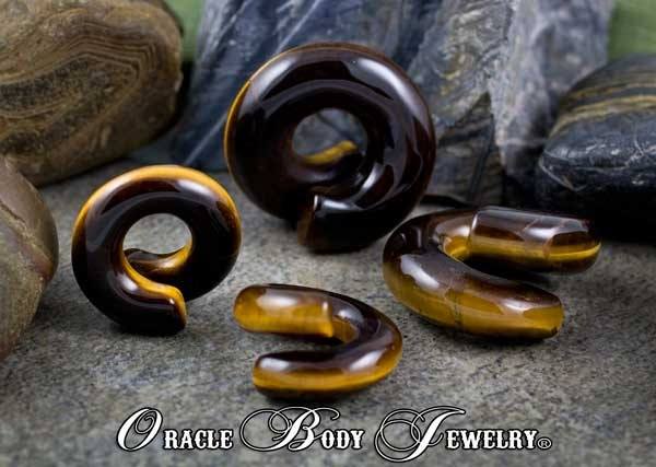 Yellow Tiger Eye Coils by Oracle Body Jewelry Plugs 00 gauge (9.5-10mm) Yellow Tiger Eye