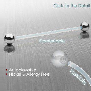 14g Bioflex Barbell Retainer w/ Stainless Balls Retainers 14g - 15/32" long (12mm) Clear