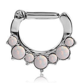 Opal Crown Stainless Septum Clicker Septum Clickers 16g - 5/16" diameter (8mm) White