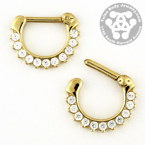 CZ Paved Yellow 14k Gold Septum Clicker Septum Clickers  