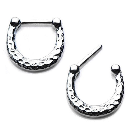 Hammered Stainless Septum Clicker Septum Clickers 16g - 5/16