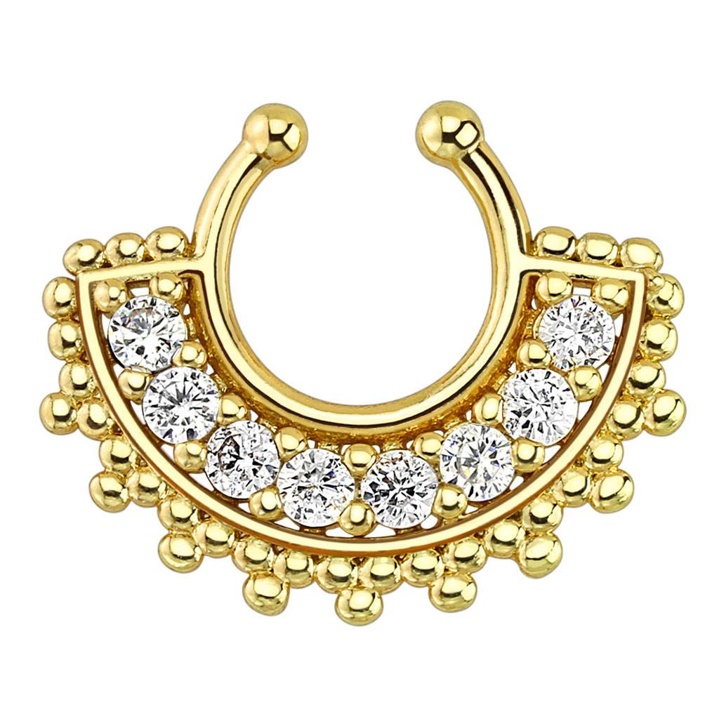 Large Paved Gem Fan Gold Non-Piercing Septum Ring Fake Septum one-size-fits-all Gold