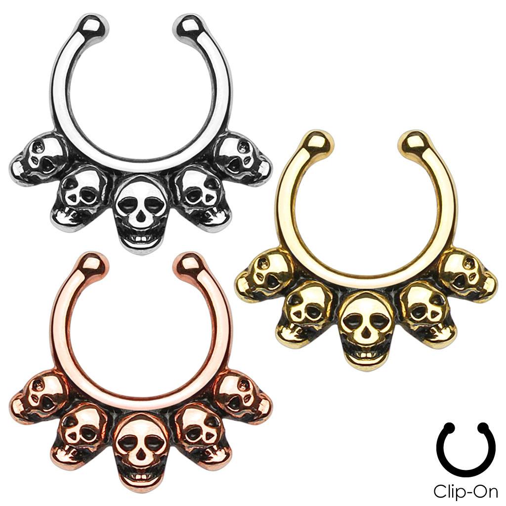 Skull Line Non-Piercing Septum Ring Fake Septum one-size-fits-all Gold Plated