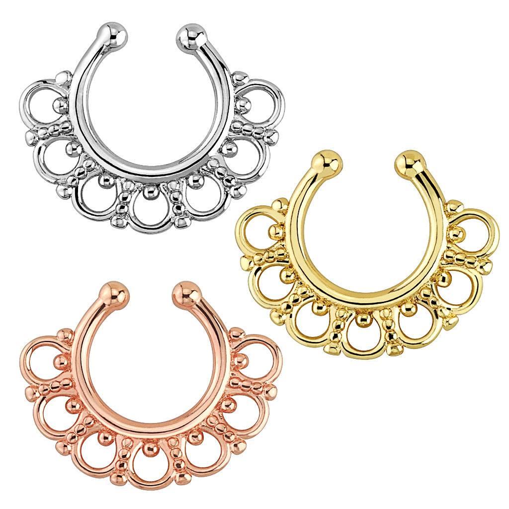 Tribal Fan Non-Piercing Septum Ring Fake Septum one-size-fits-all Gold Plated