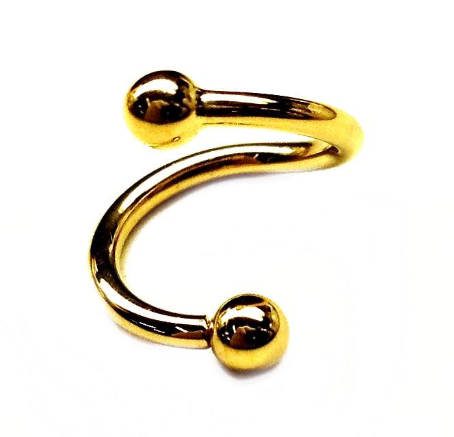 14g Yellow 14k Gold Spiral Barbell Spiral Barbells 14g - 5/16" diameter - 4mm balls Solid 14k Yellow Gold