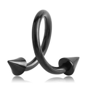 16g Spiked Black Titanium Spiral Barbell Spiral Barbells 16g - 5/16" diameter (8mm) - 3x3mm cones Black