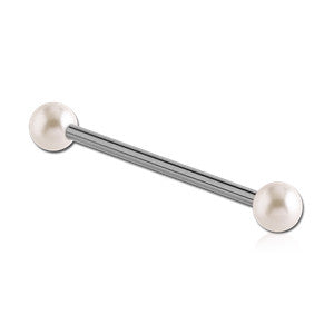 Pearl & Stainless Straight Barbell Straight Barbells 14g - 3/8" long (10mm) - 4mm balls Cream
