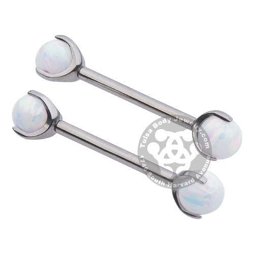 Opal 3-Prong Titanium Nipple Barbells | Tulsa Body Jewelry Opal 3-Prong Titanium Nipple Barbells | Tulsa Body Jewelry