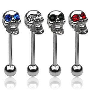 CZ Skull Stainless Tongue Barbell Tongue 14g - 5/8