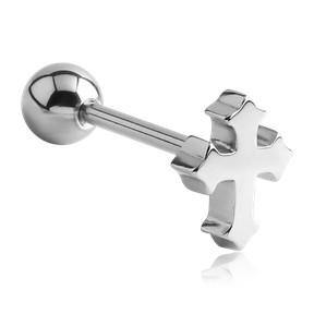 Gothic Cross Stainless Tongue Barbell Tongue 14g - 5/8" long (16mm) Stainless Steel