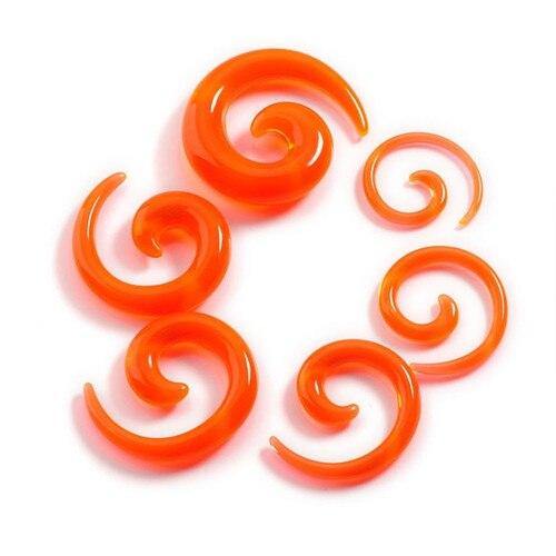 Transparent Orange Acrylic Spirals Plugs 8 gauge (3mm) Orange