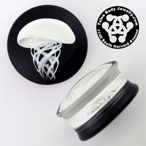 Jellyfish Plugs by Glasswear Studios Plugs 1 inch (26mm) White on Black